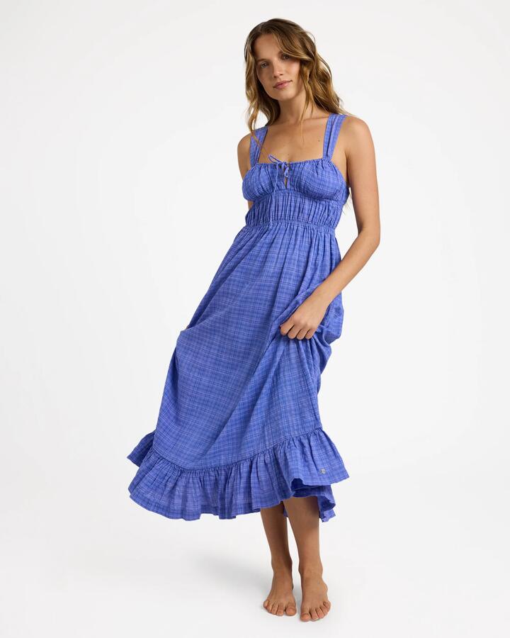Image of Dresses. Product name - Roxy Womens Paradise Winds Midi Dress Cobalt in Cobalt colour by brand - Roxy