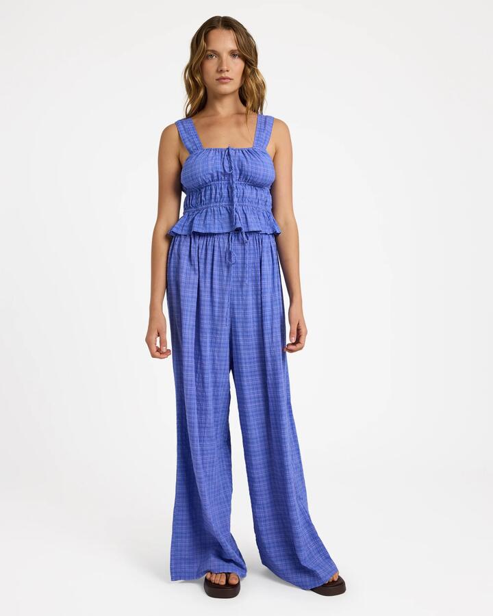 Image of a model wearing Pants. Product name - Roxy Womens The Way Pants Cobalt in Cobalt colour by brand - Roxy