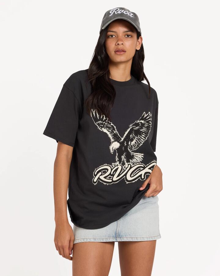 Image of T-Shirts. Product name - Rvca Womens Natures Calling Relaxed T-Shirt Washed Black in Washed Black colour by brand - Rvca