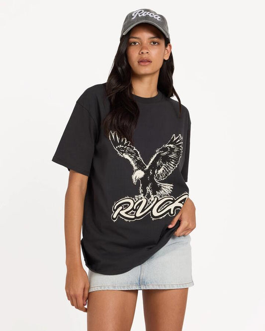 Image of T-Shirts. Product name - Rvca Womens Natures Calling Relaxed T-Shirt Washed Black in Washed Black colour by brand - Rvca