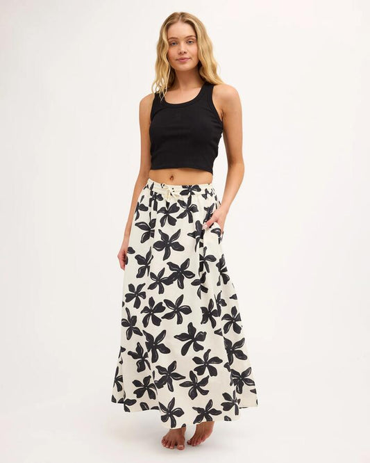 Image of a model wearing Skirts. Product name - Billabong Womens Dusk To Dawn Maxi Skirt White Cap in White Cap colour by brand - Billabong