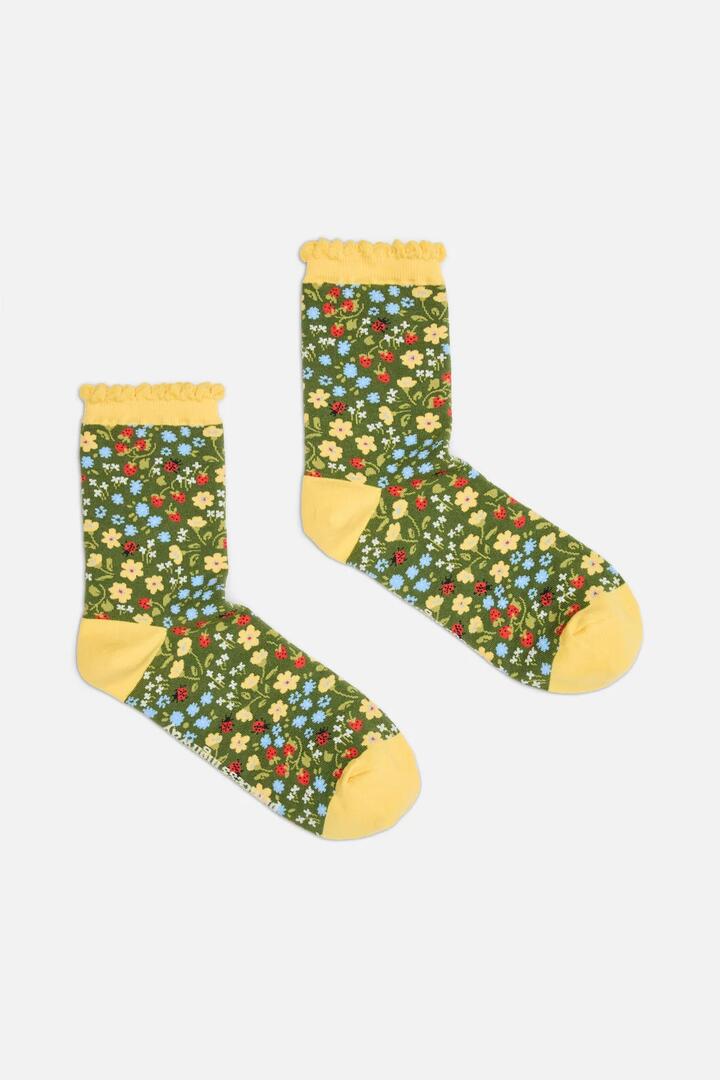 Image of Socks. Product name - Ladybug Garden Sock in Forest Green colour by brand - Princess Highway
