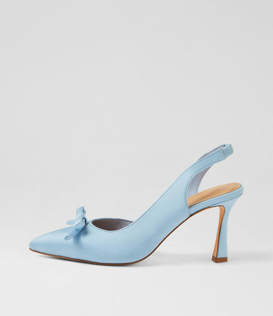 Image of Heels. Product name - Tiaro Pale Blue Satin Heels in Pale Blue colour by brand - MOLLINI