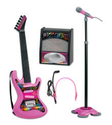 Image of Toys. Product name - Electric Guitar Amplier & Microphone Stand Set Pink in colour by brand - Toymate