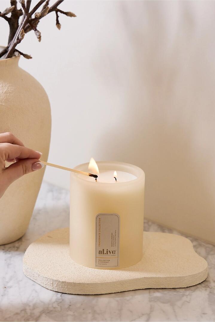Image of Perfumes & Colognes. Product name - Sea Cotton & Coconut 330g Soy Candle in colour by brand - Alive Body