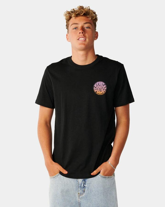 Image of T-Shirts. Product name - Rip Curl Mens Wettie Passage Icon T-Shirt Black in Black colour by brand - Rip Curl
