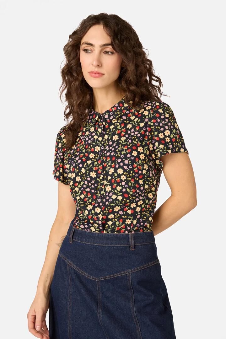 Image of Blouses. Product name - Ditsy Ladybug Floral Blouse in Navy colour by brand - Princess Highway