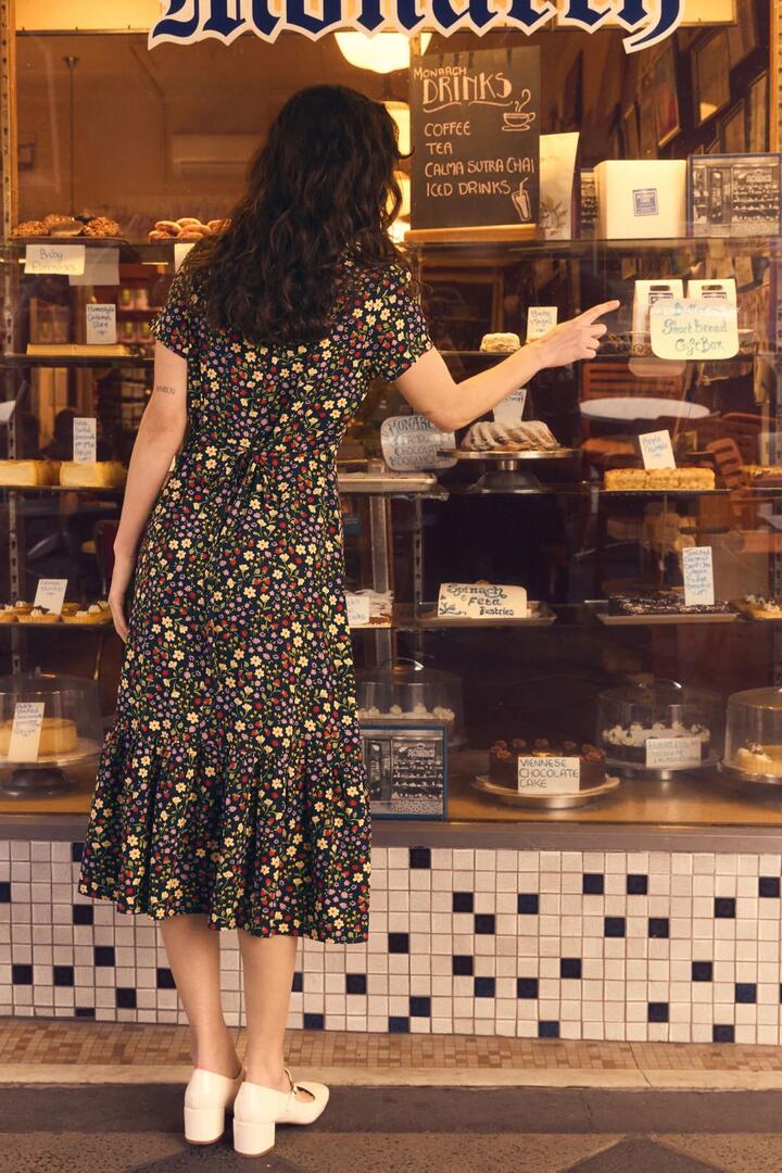 Image of Dresses. Product name - Ditsy Ladybug Midi Dress in Navy colour by brand - Princess Highway