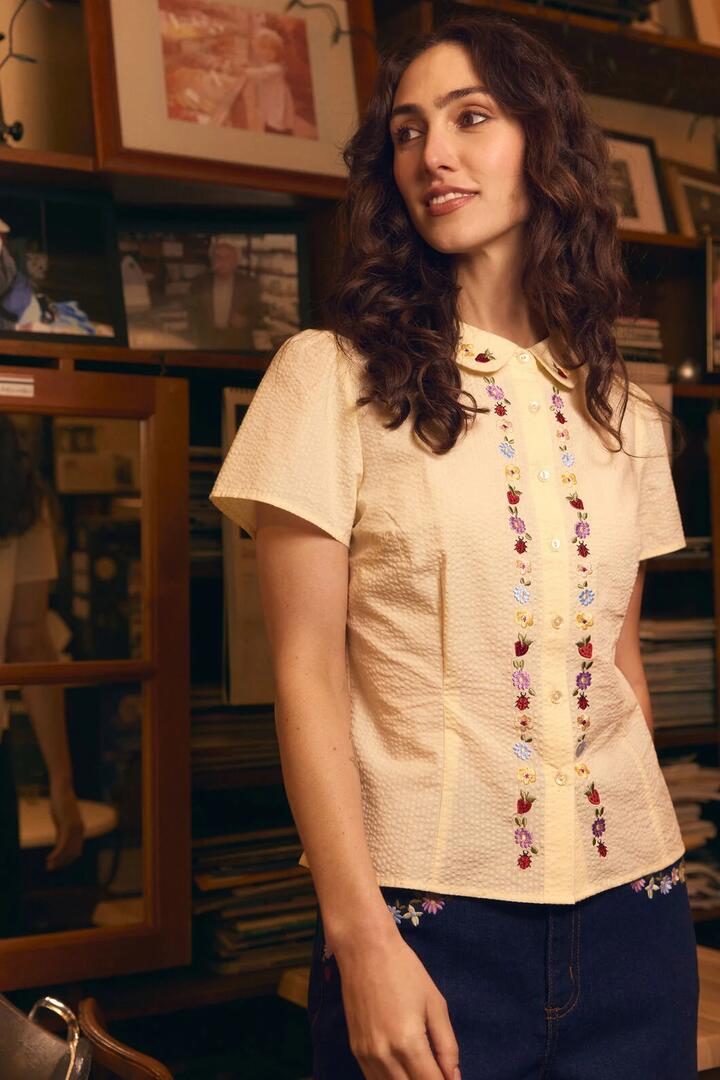 Image of Blouses. Product name - Ladybug Embroidered Blouse in Lemon colour by brand - Princess Highway