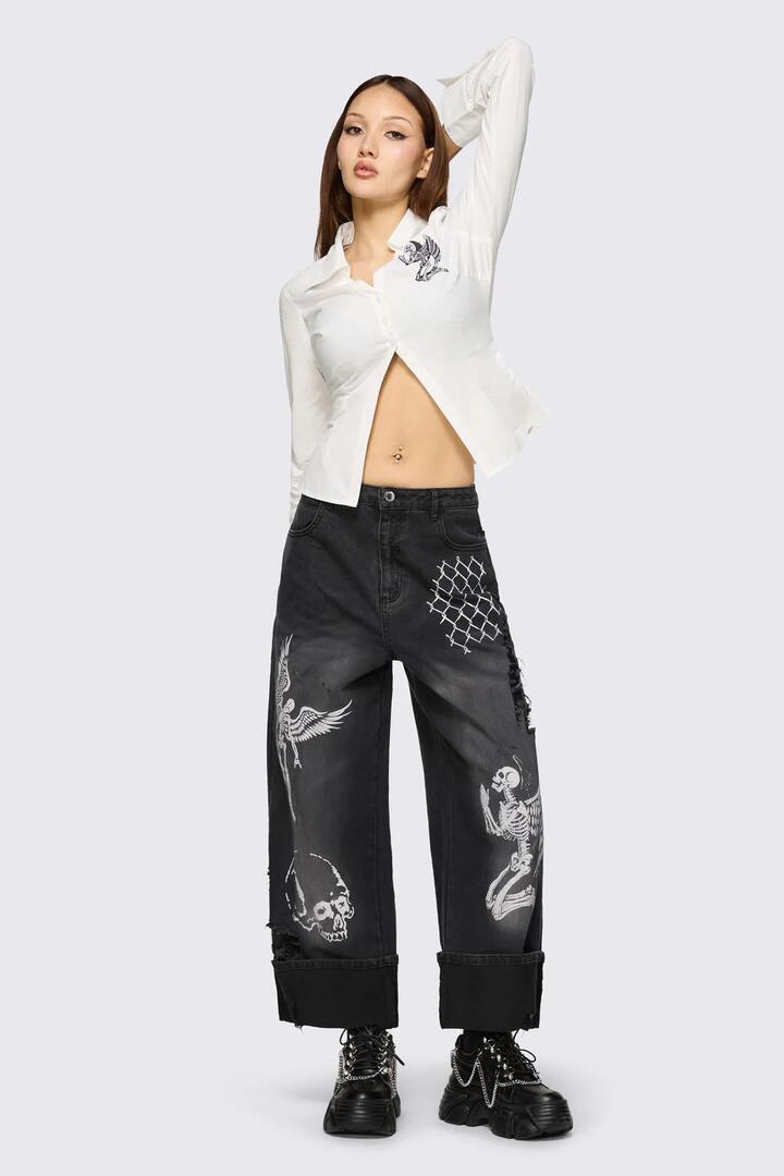 Image of Jeans. Product name - Archangel Print Distressed Jean in Grey colour by brand - Dangerfield