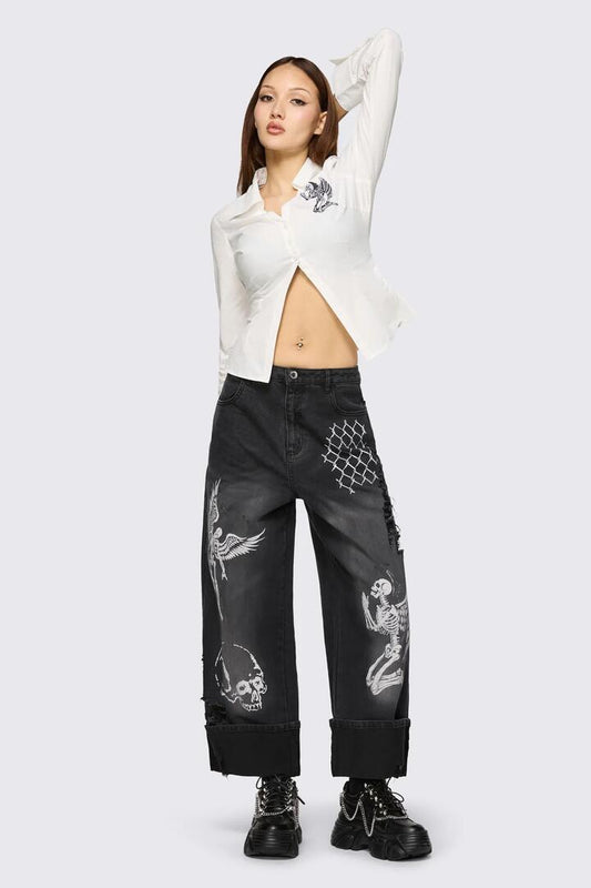 Image of Jeans. Product name - Archangel Print Distressed Jean in Grey colour by brand - Dangerfield