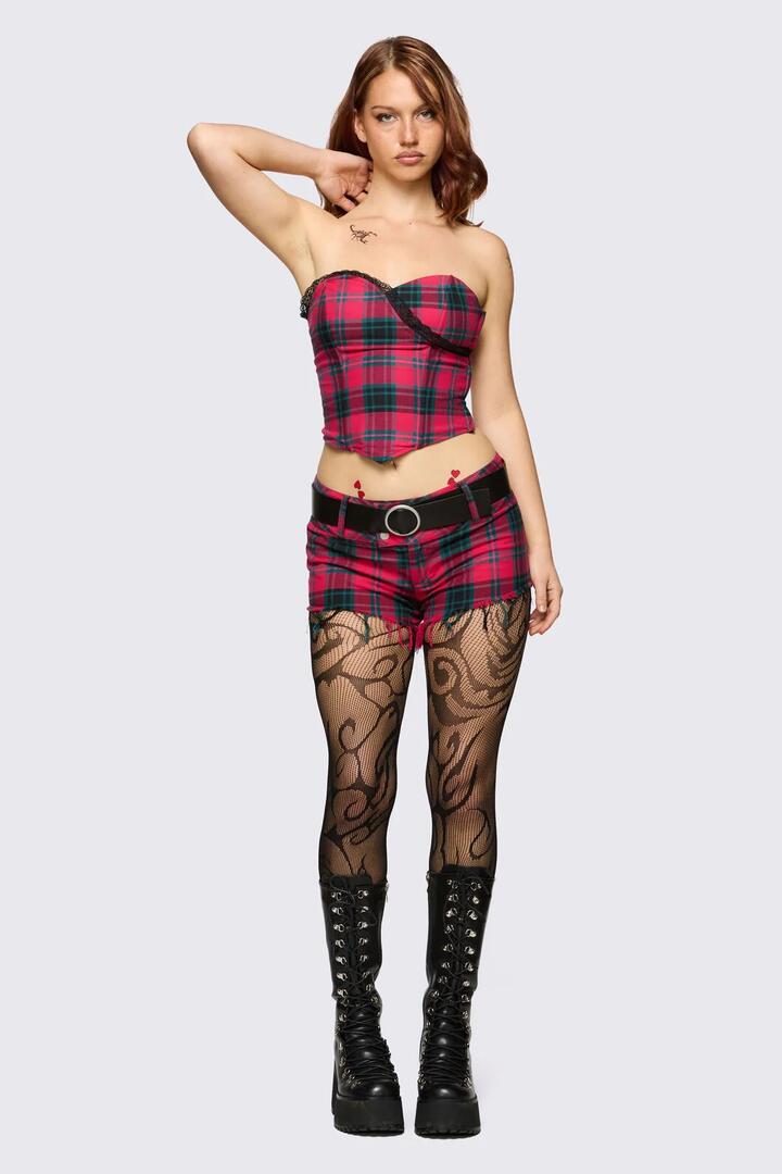 Image of Lingerie. Product name - Dizzy Tartan Corset in Red colour by brand - Dangerfield