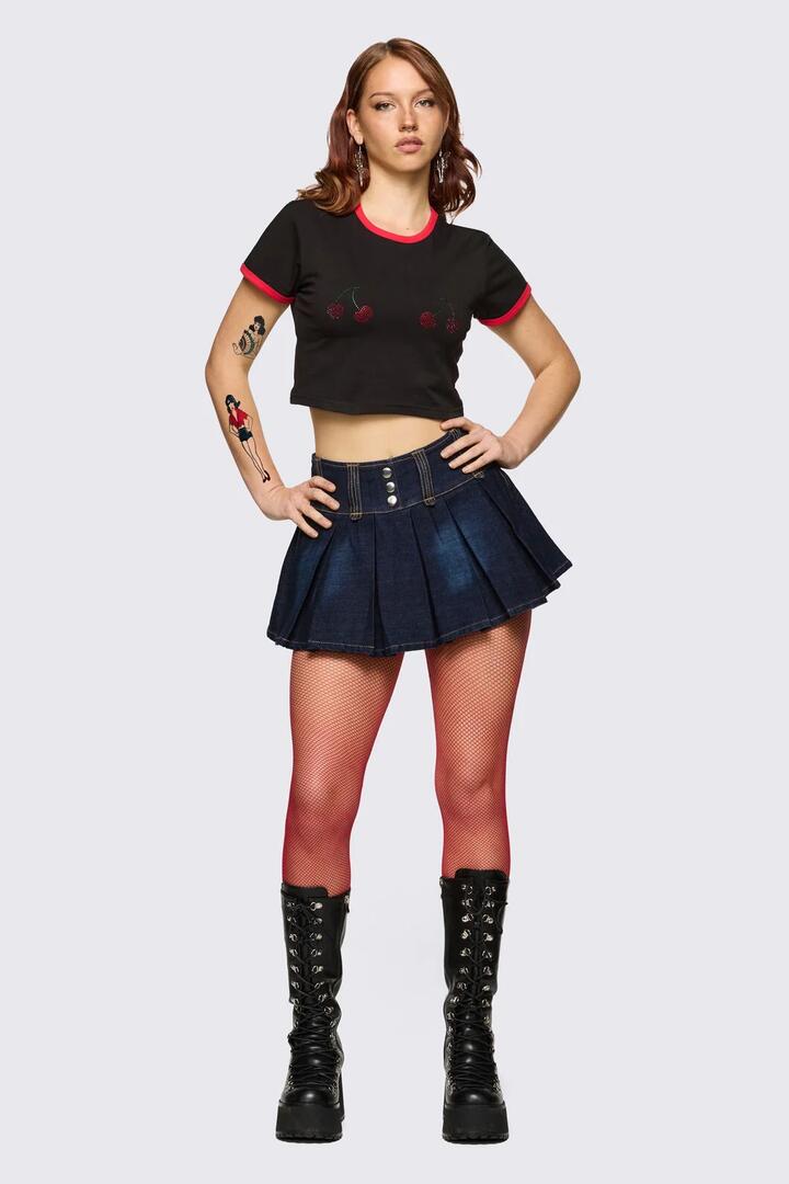Image of Jeans. Product name - Dizzy Denim Skort in Navy colour by brand - Dangerfield