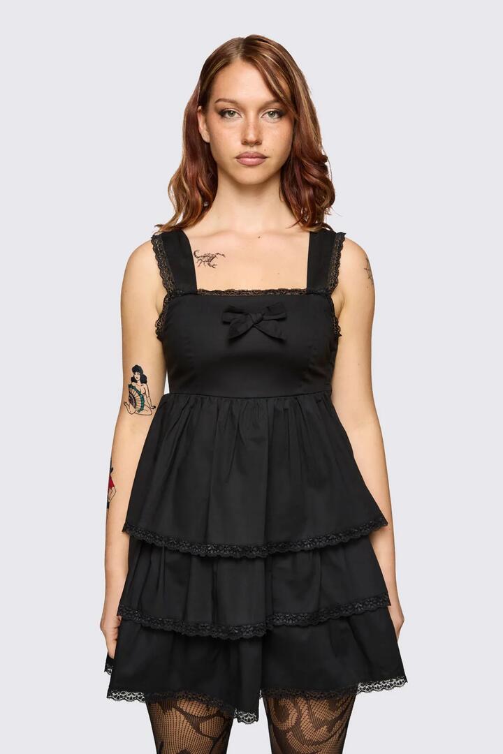 Image of Dresses. Product name - Underdog Lacey Mini Dress in Black colour by brand - Dangerfield