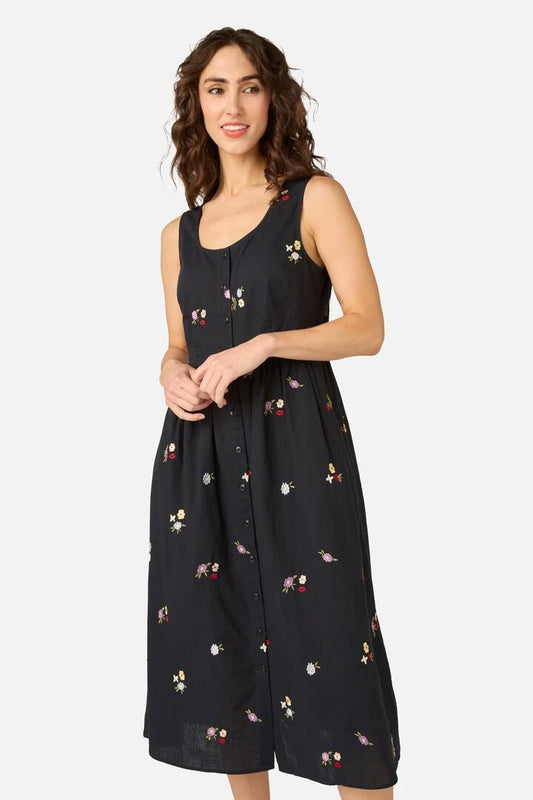 Image of Dresses. Product name - Ladybug Embroidered Midi Dress in Navy colour by brand - Princess Highway