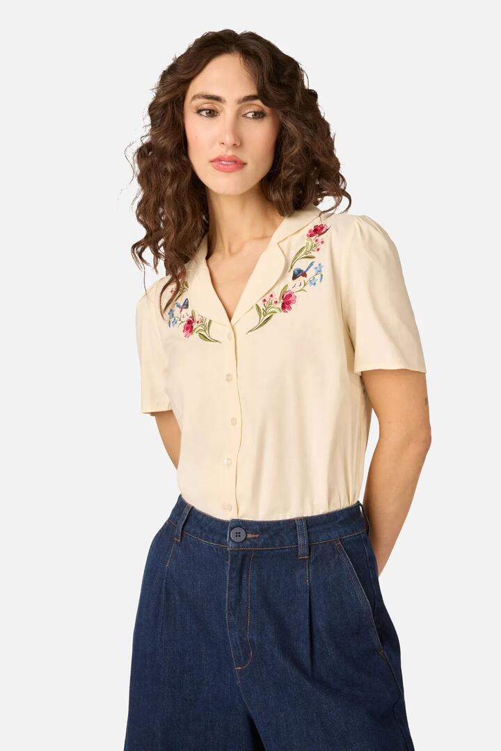 Image of Blouses. Product name - Fairy Wren Embroidered Blouse in Cream colour by brand - Princess Highway