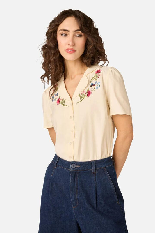 Image of Blouses. Product name - Fairy Wren Embroidered Blouse in Cream colour by brand - Princess Highway