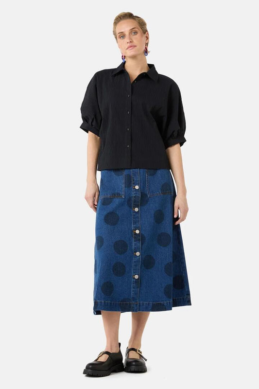Image of Shirts. Product name - Calliope Seersucker Balloon Shirt in Black colour by brand - Gorman