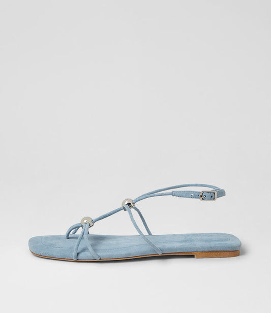 Image of Sandals. Product name - Rahi Pale Blue Silver Suede Sandals in Pale Blue-Silver colour by brand - MOLLINI
