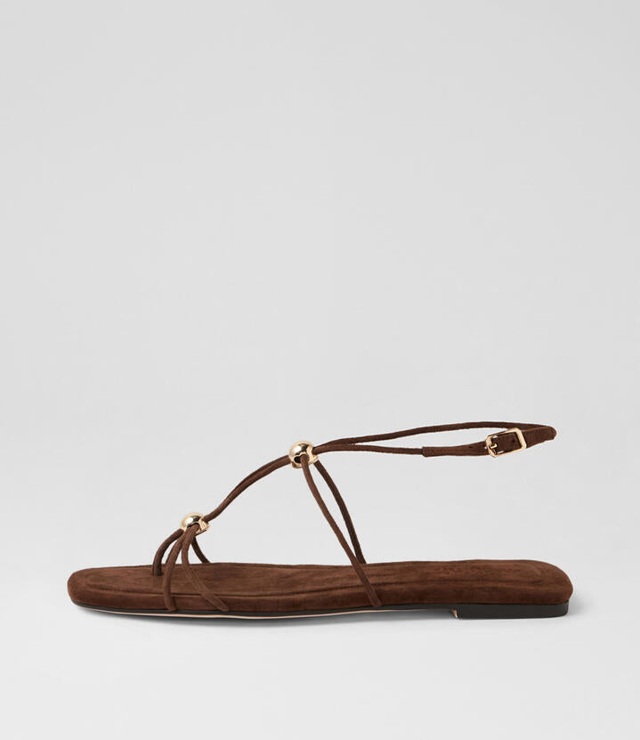Image of Sandals. Product name - Rahi Tiramisu Gold Suede Sandals in Tiramisu-Gold colour by brand - MOLLINI