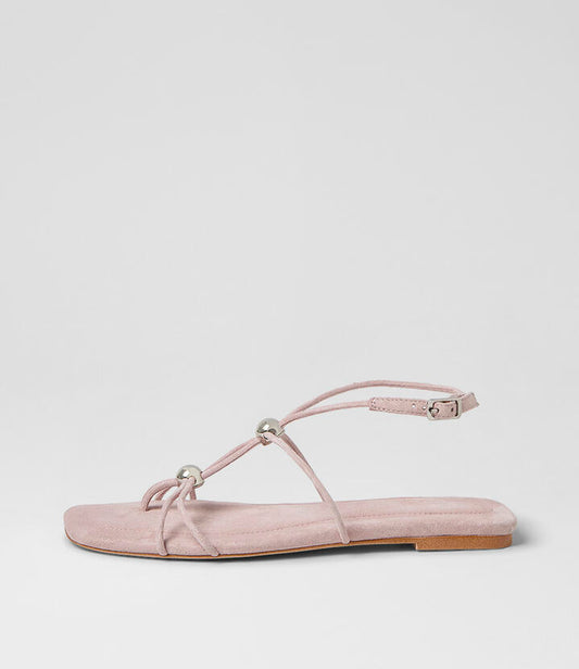 Image of Sandals. Product name - Rahi Pale Pink Silver Suede Sandals in Pale Pink-Silver colour by brand - MOLLINI