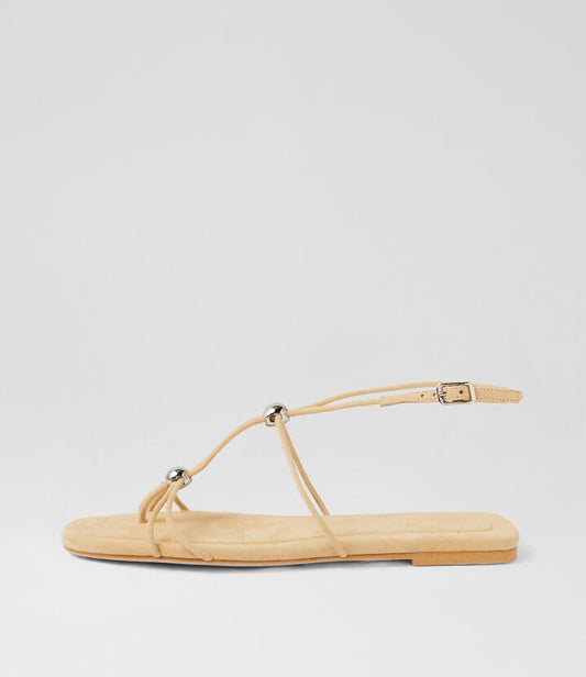 Image of Sandals. Product name - Rahi Lemon Silver Suede Sandals in Lemon-Silver colour by brand - MOLLINI