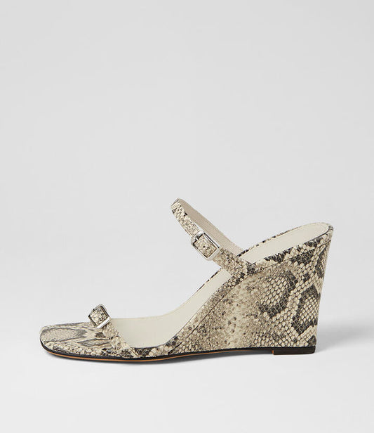 Image of Sandals. Product name - Acian Cream Black Snake Leather Sandals in Cream&Black colour by brand - MOLLINI