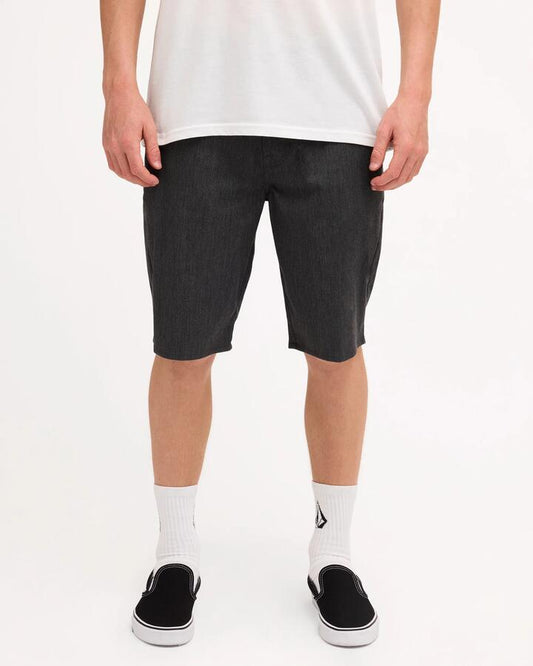 Image of a model wearing Shorts. Product name - Volcom Mens Unhinged Chino Shorts Charcoal Heather in Charcoal Heather colour by brand - Volcom