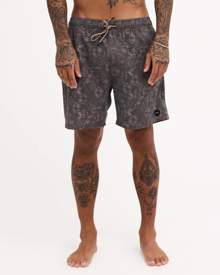 Image of Swimwear. Product name - Rvca Mens Atlantic Elastic 17" Boardshorts Chocolate in Chocolate colour by brand - Rvca