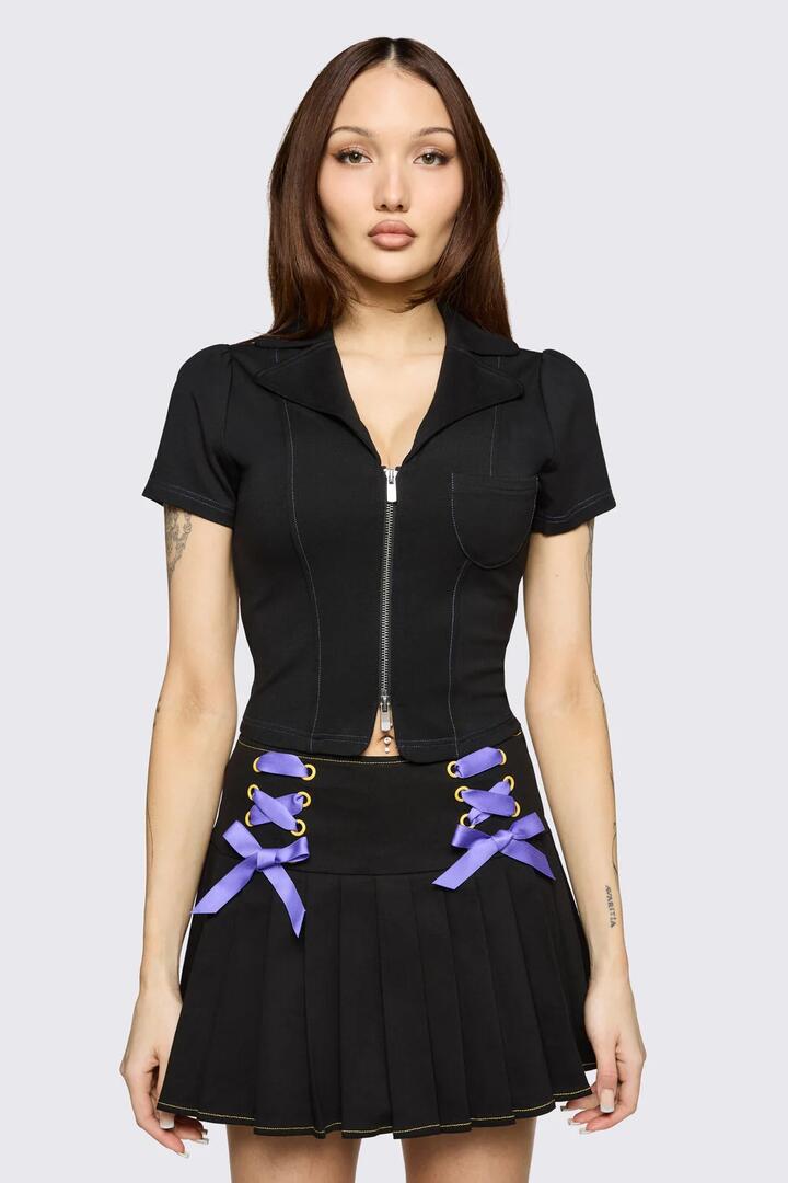 Image of Blouses. Product name - Hot Issue Zipper Blouse in Black colour by brand - Black Friday
