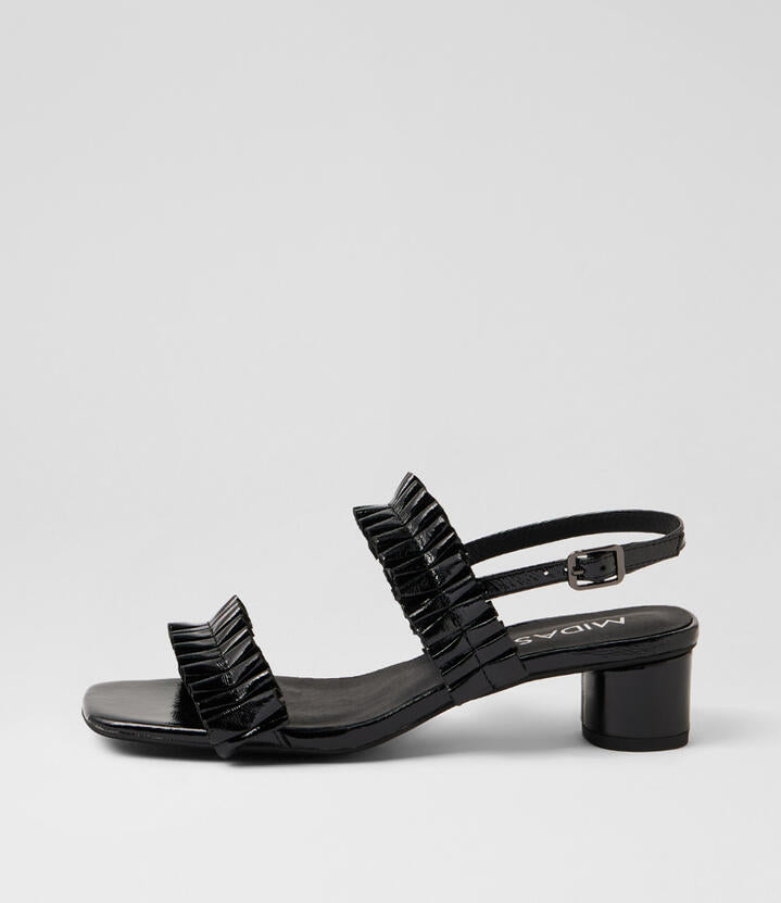 Image of Sandals. Product name - Hero Black Patent Leather Sandals in Black colour by brand - MIDAS