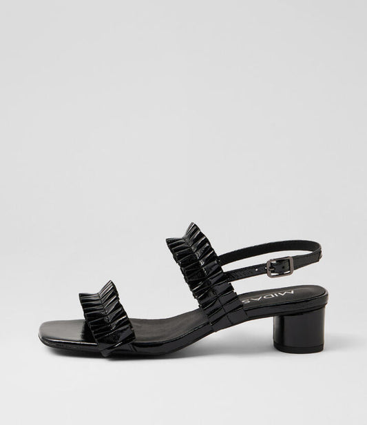 Image of Sandals. Product name - Hero Black Patent Leather Sandals in Black colour by brand - MIDAS