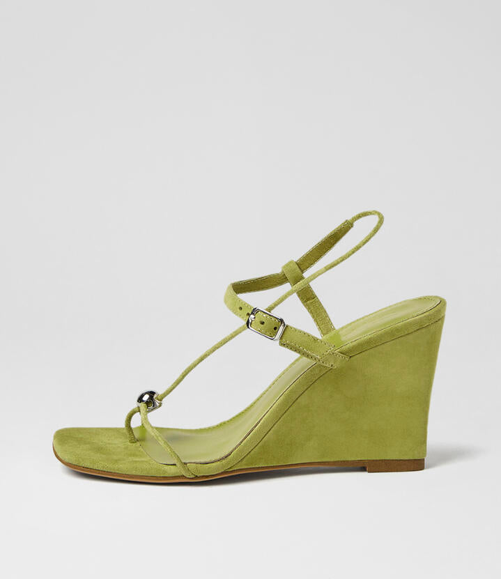 Image of Sandals. Product name - Agen Matcha Suede Sandals in Matcha colour by brand - MOLLINI