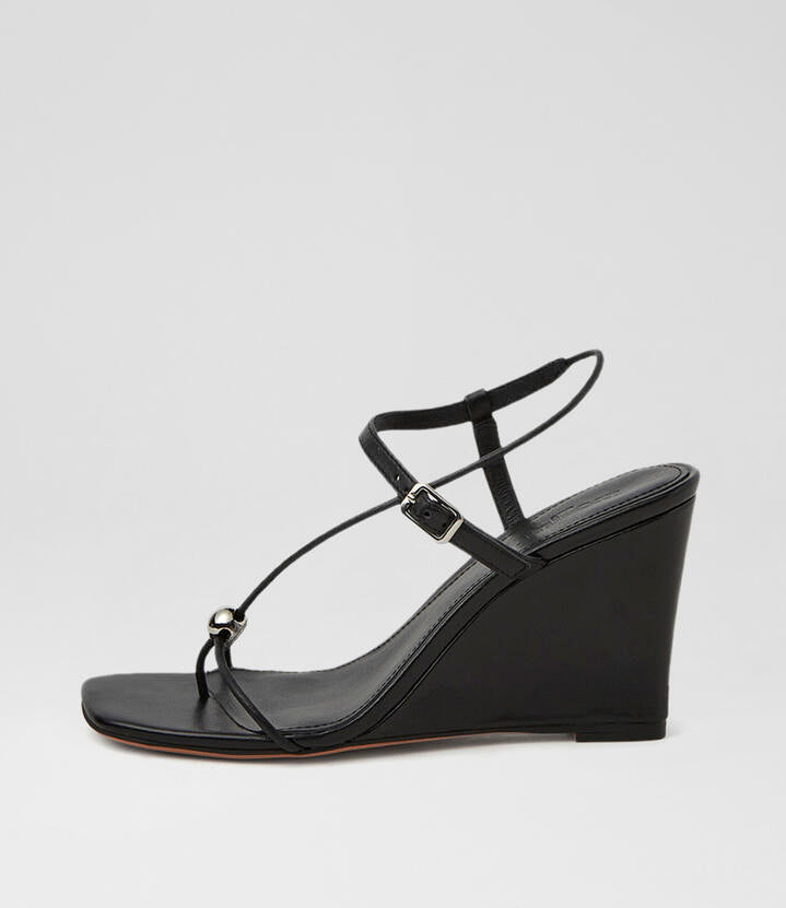 Image of Sandals. Product name - Agen Black Leather Sandals in Black colour by brand - MOLLINI