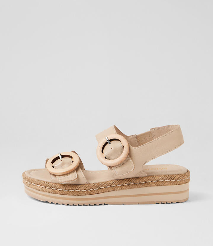 Image of Sandals. Product name - Ambian Vanilla Leather Sandals in Vanilla colour by brand - MIDAS