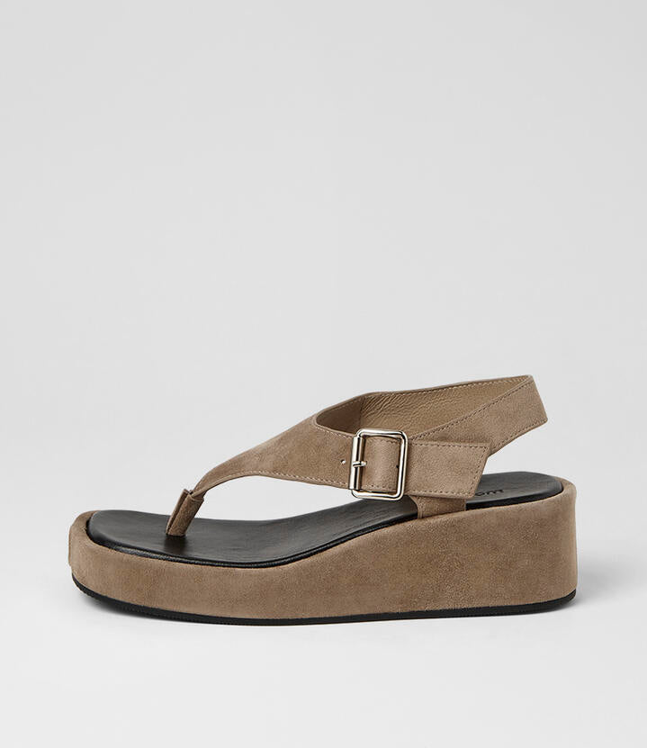 Image of Sandals. Product name - Candoa Taupe Suede Leather Sandals in Taupe colour by brand - MOLLINI