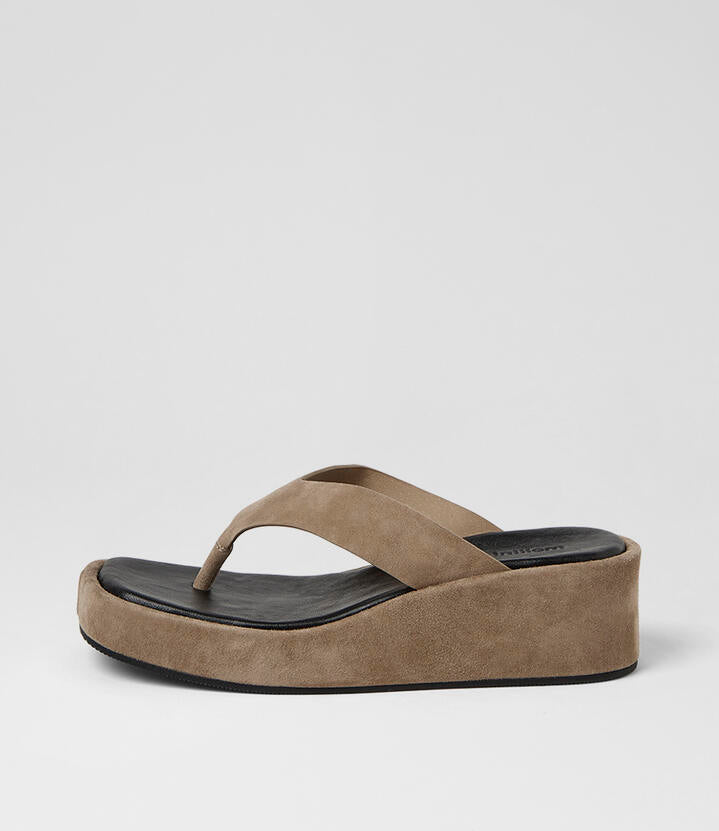 Image of Sandals. Product name - Coastin Taupe Suede Sandals in Taupe colour by brand - MOLLINI