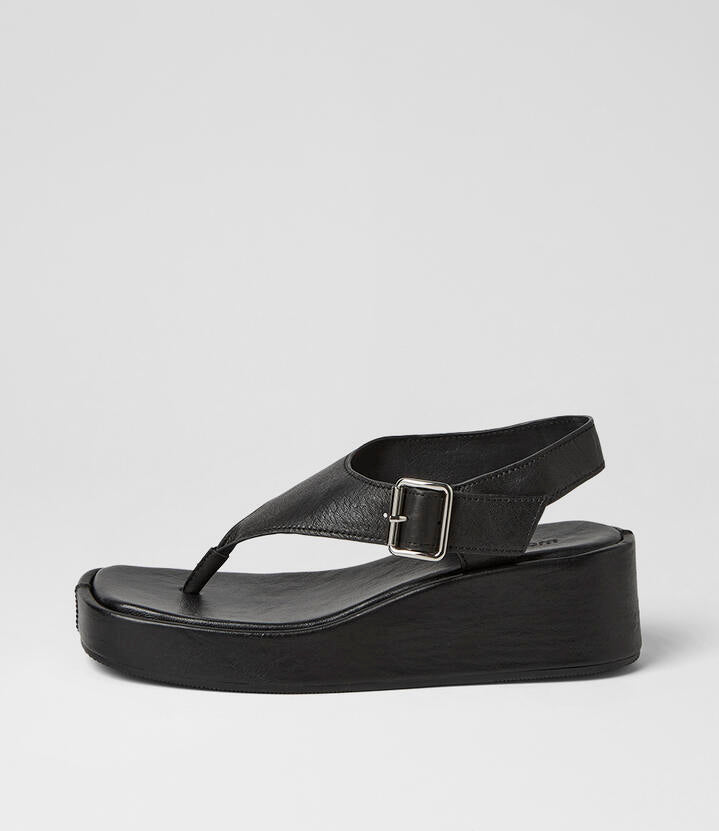 Image of Sandals. Product name - Candoa Black Leather Sandals in Black colour by brand - MOLLINI