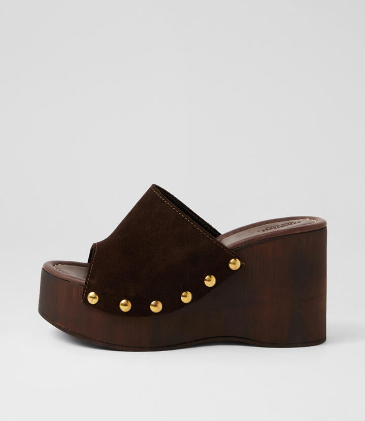 Image of Sandals. Product name - Jaida Dark Brown Suede Sandals in Dk Brown colour by brand - MOLLINI