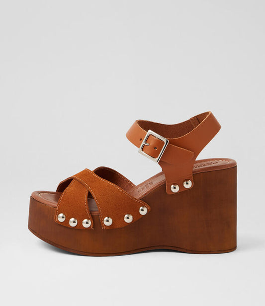 Image of Sandals. Product name - Junah Caramello Suede Sandals in Caramello colour by brand - MOLLINI