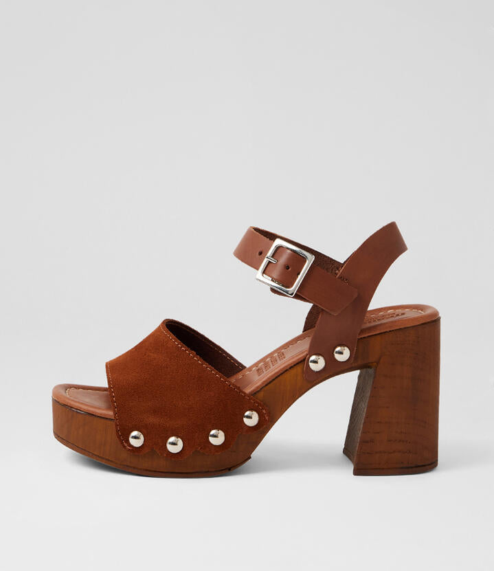 Image of Sandals. Product name - Fosie Brown Suede Sandals in Brown colour by brand - MOLLINI