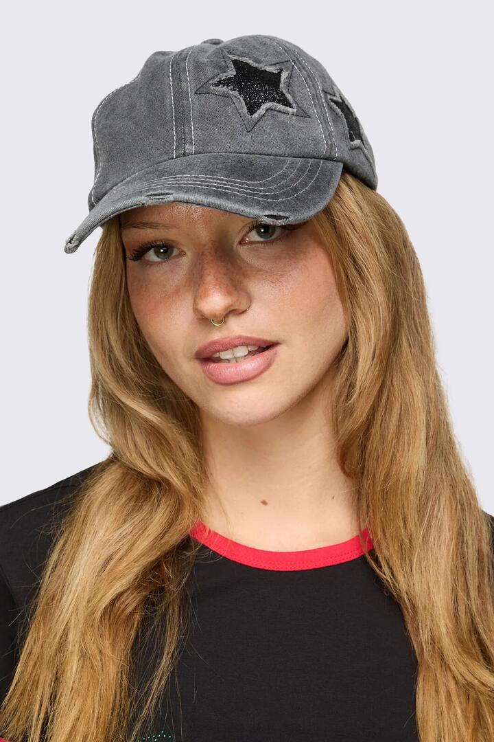 Image of Jeans. Product name - Star Patch Denim Cap in Dark Grey colour by brand - Dangerfield