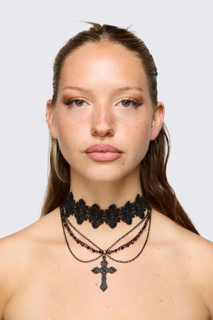 Image of Jewelry. Product name - Layer & Lace Choker in Black colour by brand - Black Friday