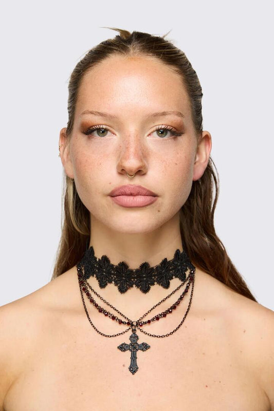Image of Jewelry. Product name - Layer & Lace Choker in Black colour by brand - Black Friday