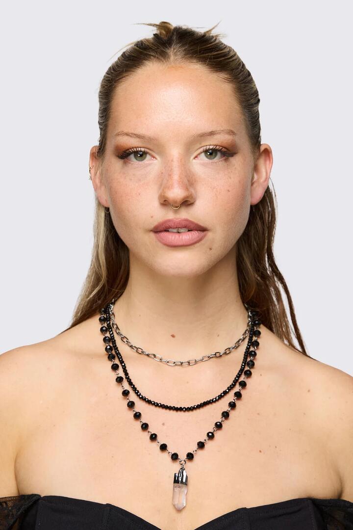 Image of Necklaces. Product name - Statement Gem Layered Necklace in Black colour by brand - Black Friday