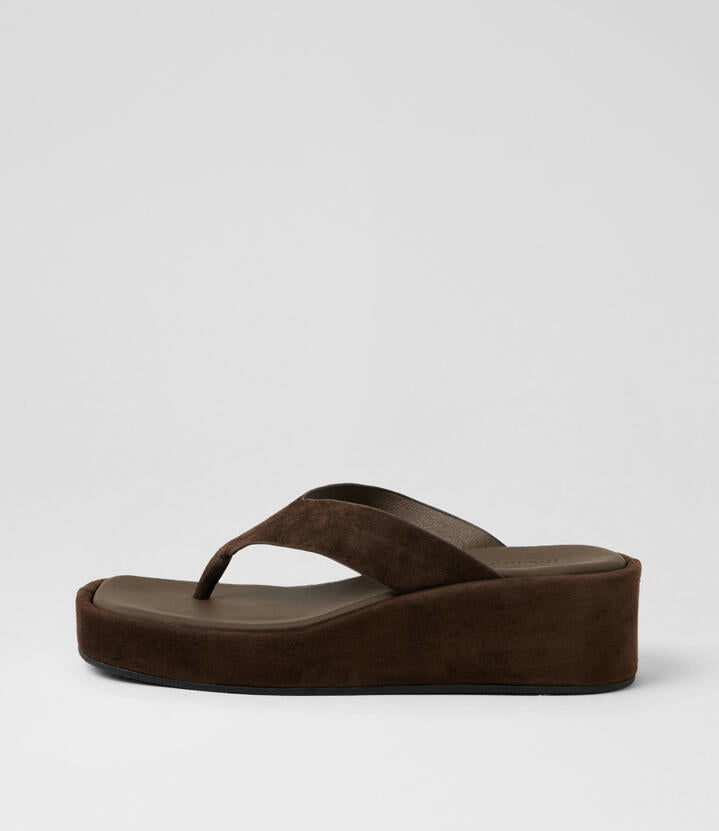 Image of Boots. Product name - Coastin Choc Suede Wedges in Choc colour by brand - MOLLINI