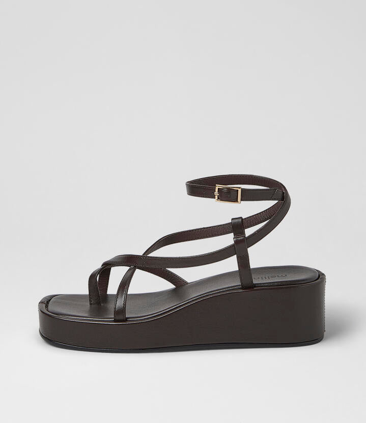 Image of Sandals. Product name - Cinsere Choc Leather Sandals in Choc colour by brand - MOLLINI