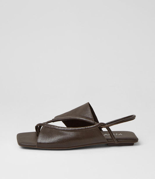 Image of Sandals. Product name - Eggan Choc Leather Sandals in Choc colour by brand - MIDAS