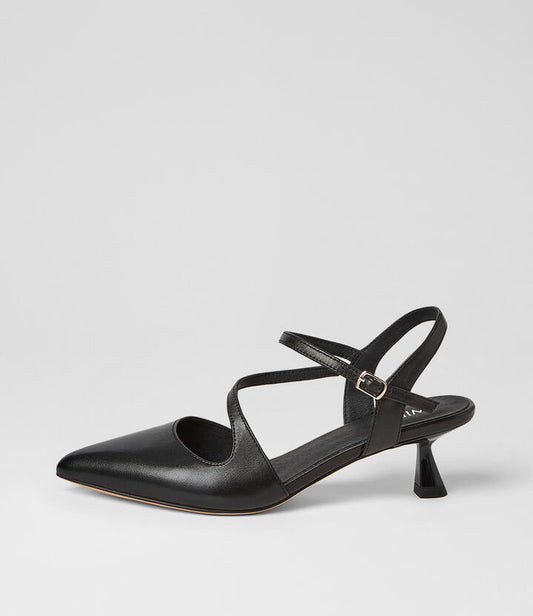 Image of Heels. Product name - Viv Black Leather Heels in Black colour by brand - MIDAS