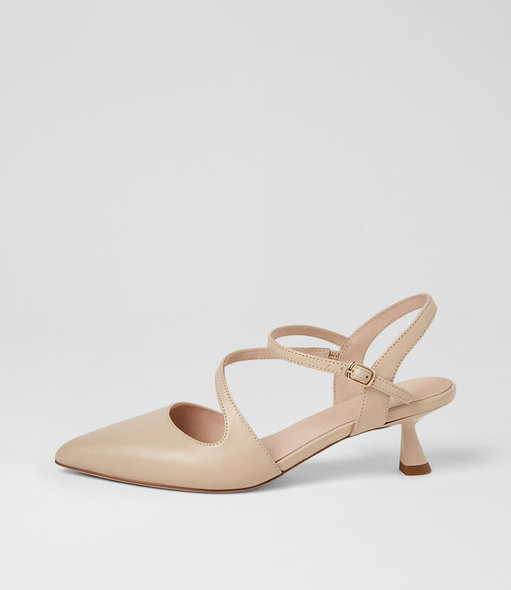 Image of Heels. Product name - Viv Nude Leather Heels in Nude colour by brand - MIDAS